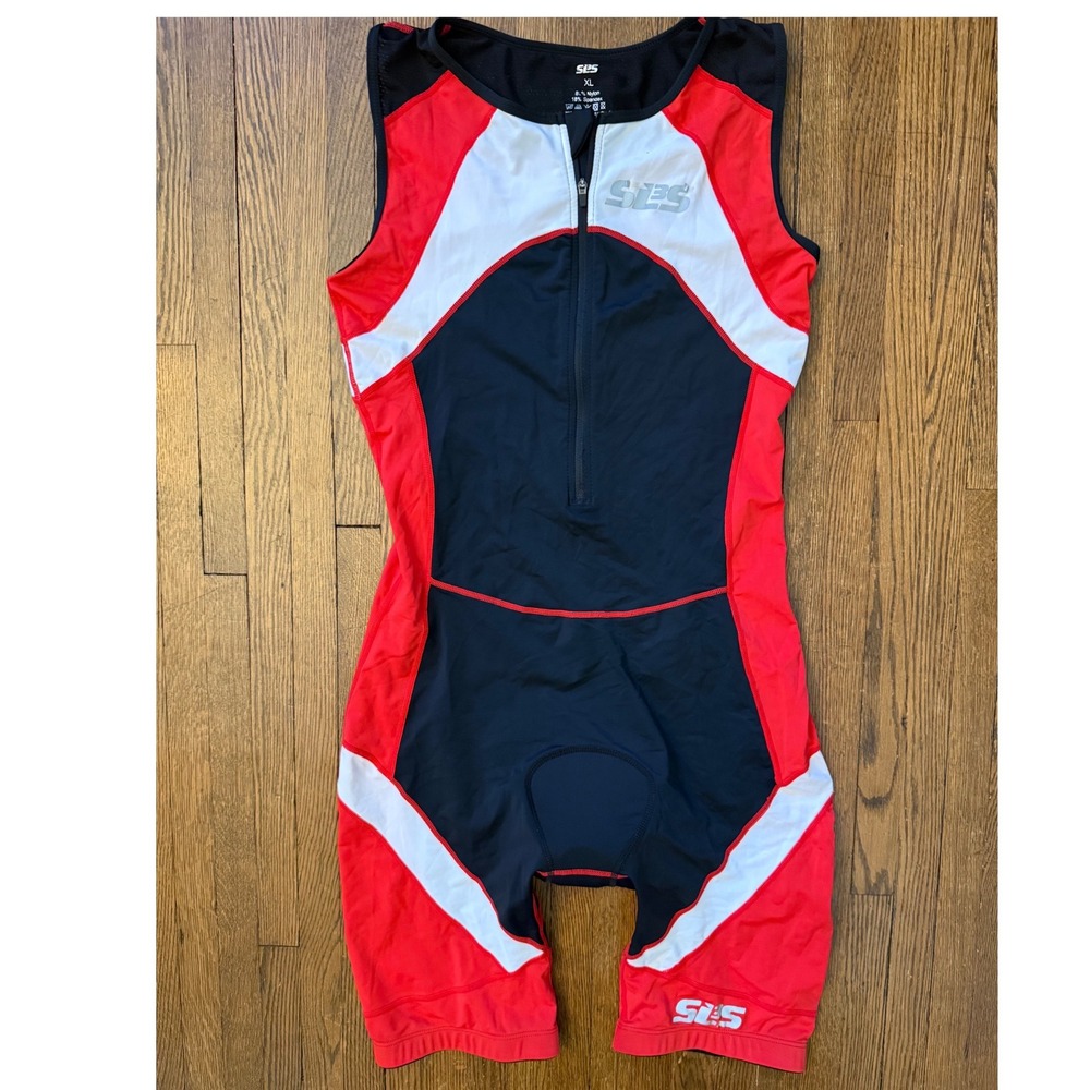 SLS3 Mens Triathlon Suit XL Red Black White Sleeveless Padded Trisuit Cycling